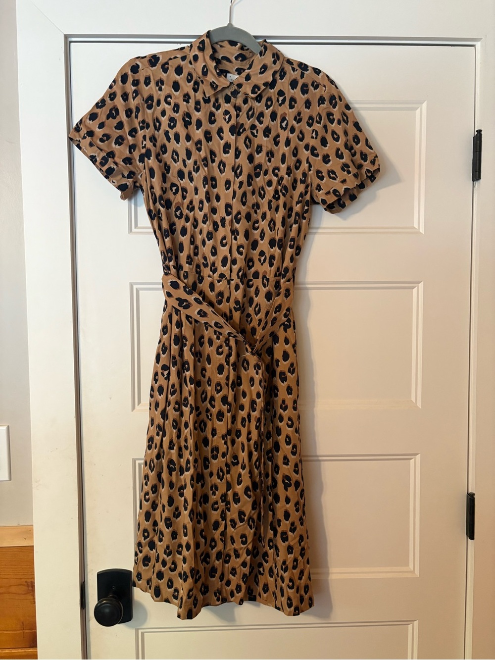 a new day Tan and Black Leopard-Print Midi Shirt Dress